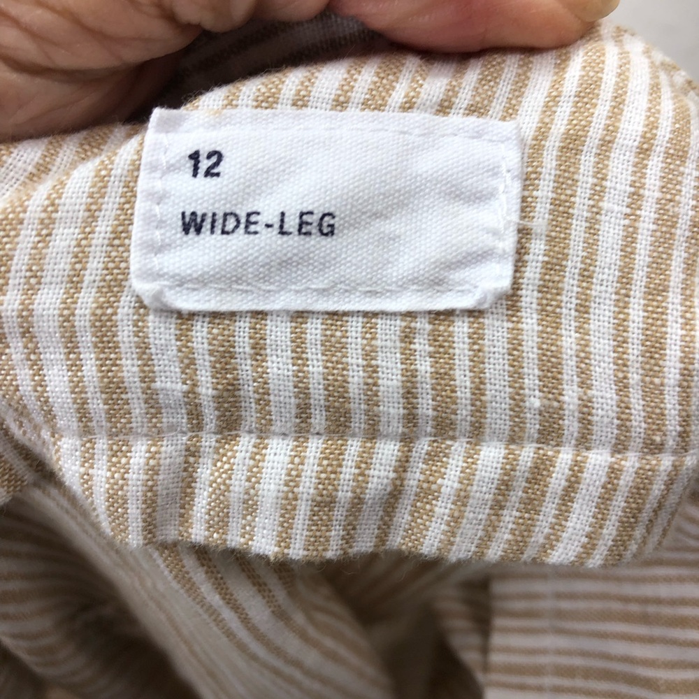 Gap Linen Blend Wide Leg Pant Sz 12 Womens High Rise Belted Pockets Tan Striped - Picture 4 of 5